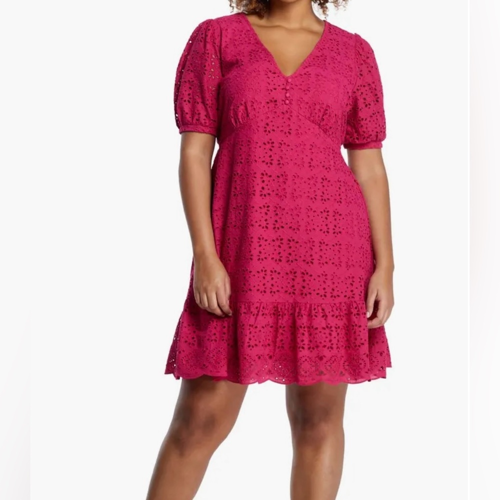 Estelle Hot Pink Fuschia Eyelet Cotton Dress Size 18W 2X